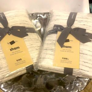 2 new organic West Elm king grey & cream shams